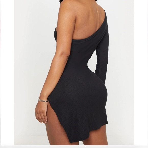 PRETTY LITTLE THING-NWT Shape Black One Shoulder Split Bodycon Dress Size 10 - Picture 2 of 6
